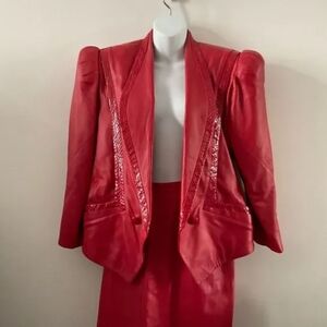 Vintage 80's ARPEL Leather Red Dress Suit Blazer and Skirt